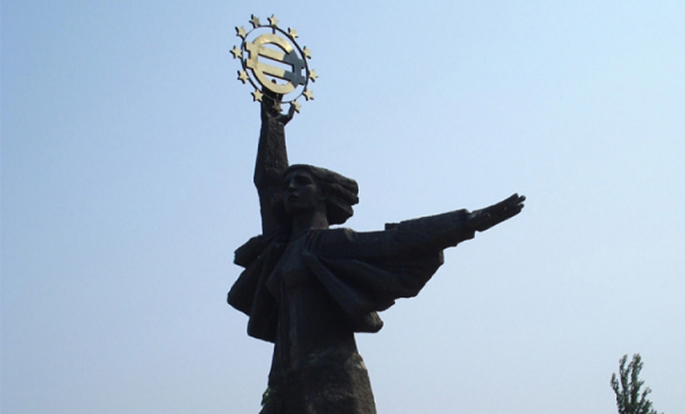 monument in the entrance of the city of Haskovo, subtly edited in the recent years.