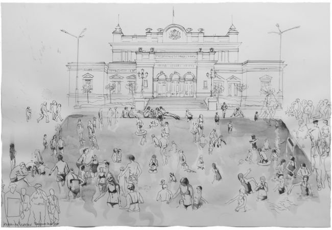 Central III, 2015, drawing, black ink on paper, 69/49 cm