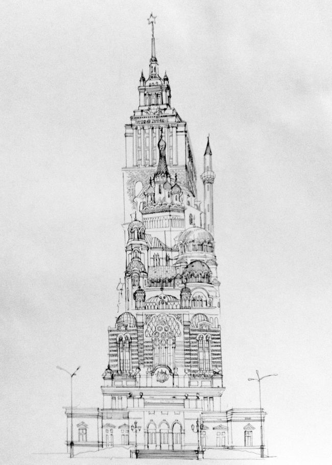 Tower (2014) drawing, black ballpoint pen, 62x42 cm